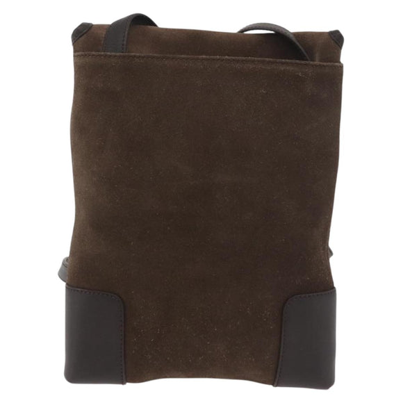 LOEWE Anagram Shoulder Bag Suede Brown Gold Auth 178291A