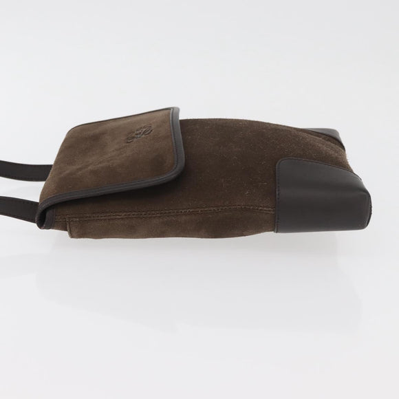 LOEWE Anagram Shoulder Bag Suede Brown Gold Auth 178291A
