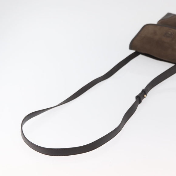 LOEWE Anagram Shoulder Bag Suede Brown Gold Auth 178291A