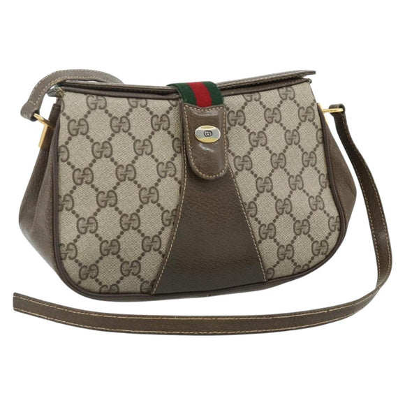 GUCCI Web Sherry Line GG Supreme Bag PVC Beige Gold 66 02 024 Auth 178292