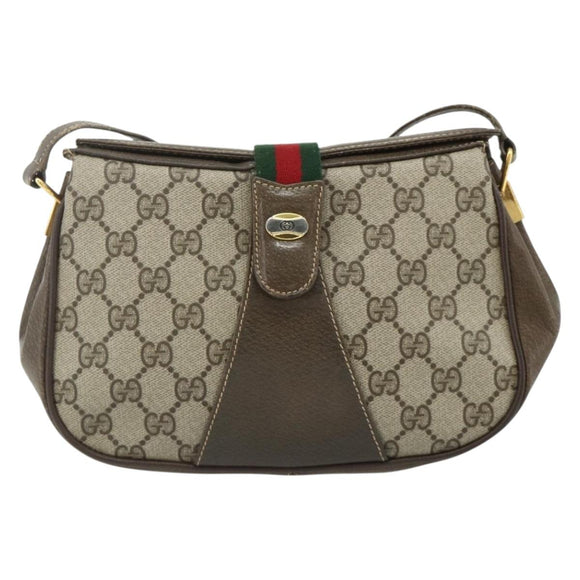 GUCCI Web Sherry Line GG Supreme Bag PVC Beige Gold 66 02 024 Auth 178292