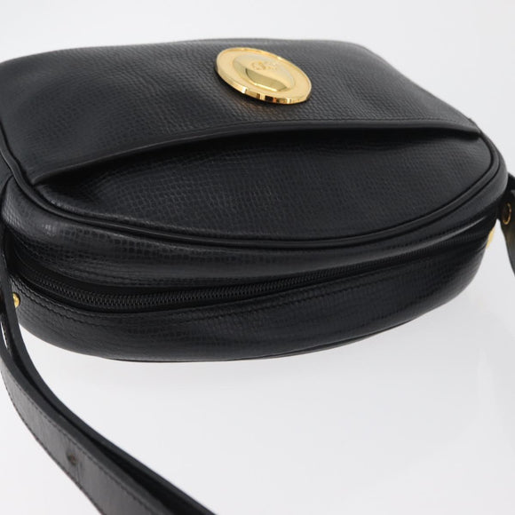 Christian Dior Shoulder Bag Leather Black Gold Auth 178293A
