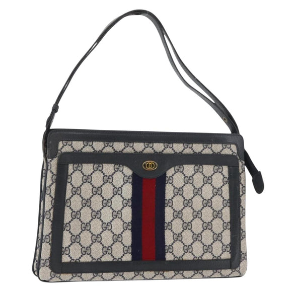 GUCCI GG Supreme Sherry Line Shoulder Bag PVC Navy Gold 14 02 013 Auth 178297