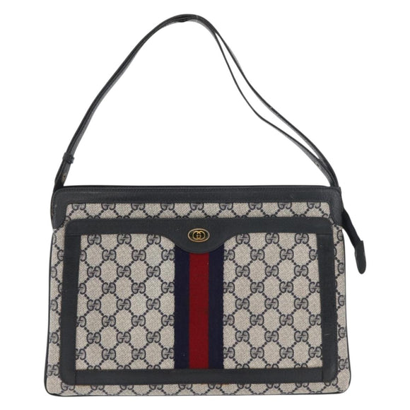 GUCCI GG Supreme Sherry Line Shoulder Bag PVC Navy Gold 14 02 013 Auth 178297