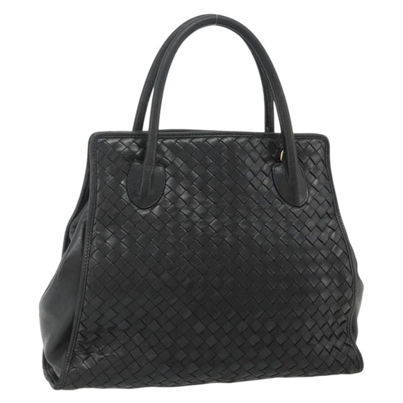 BOTTEGA VENETA INTRECCIATO Hand Bag Leather Black Gold Auth 178302