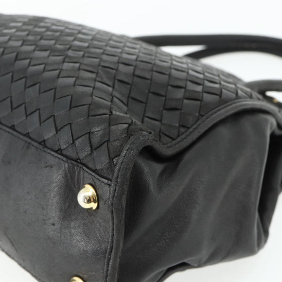 BOTTEGA VENETA INTRECCIATO Hand Bag Leather Black Gold Auth 178302