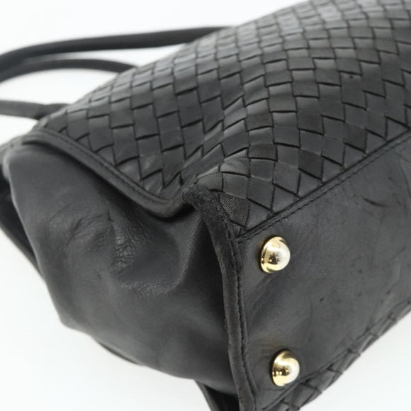 BOTTEGA VENETA INTRECCIATO Hand Bag Leather Black Gold Auth 178302