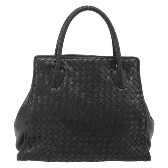 BOTTEGA VENETA INTRECCIATO Hand Bag Leather Black Gold Auth 178302