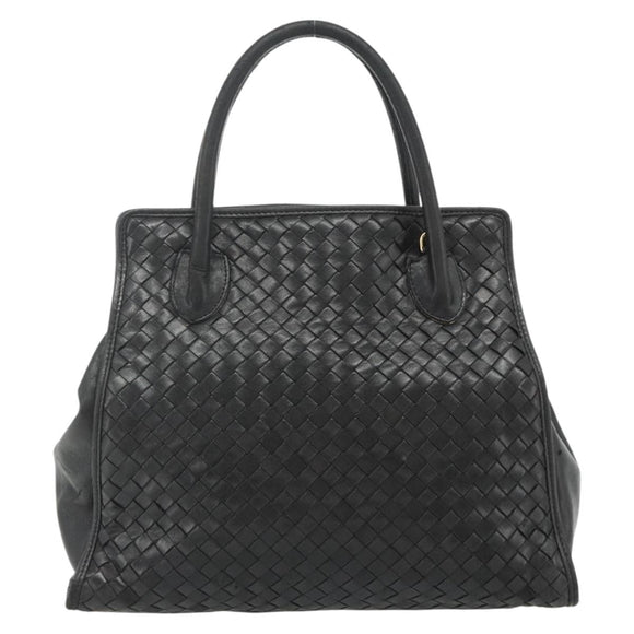 BOTTEGA VENETA INTRECCIATO Hand Bag Leather Black Gold Auth 178302