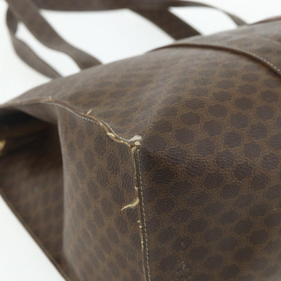 CELINE Macadam Canvas Tote Bag PVC Leather Brown Gold Auth 178303