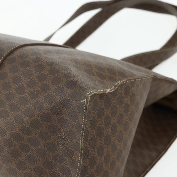 CELINE Macadam Canvas Tote Bag PVC Leather Brown Gold Auth 178303