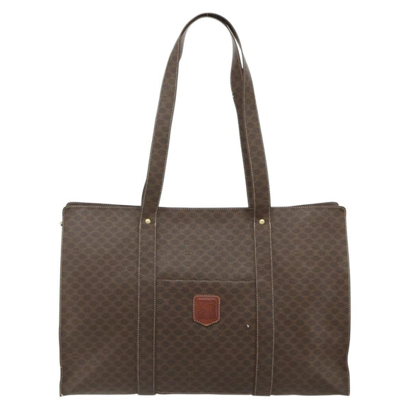 CELINE Macadam Canvas Tote Bag PVC Leather Brown Gold Auth 178303