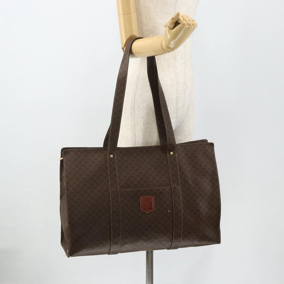 CELINE Macadam Canvas Tote Bag PVC Leather Brown Gold Auth 178303