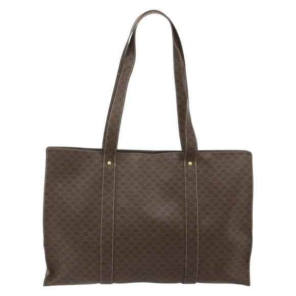 CELINE Macadam Canvas Tote Bag PVC Leather Brown Gold Auth 178303