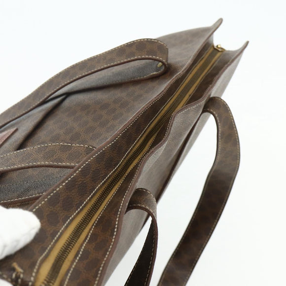 CELINE Macadam Canvas Tote Bag PVC Leather Brown Gold Auth 178303