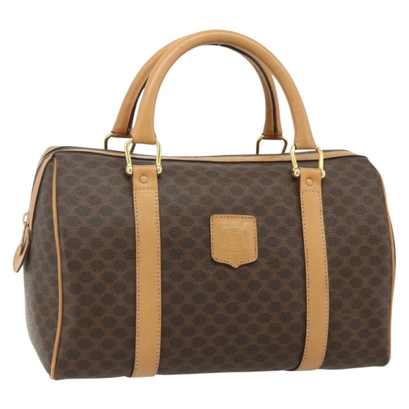 CELINE Macadam Canvas Hand Bag PVC Leather Brown Gold Auth 178304A
