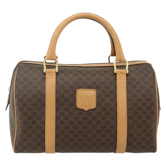 CELINE Macadam Canvas Hand Bag PVC Leather Brown Gold Auth 178304A