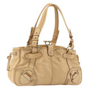 CELINE Hand Bag Leather Beige Gold Auth 178305A-1