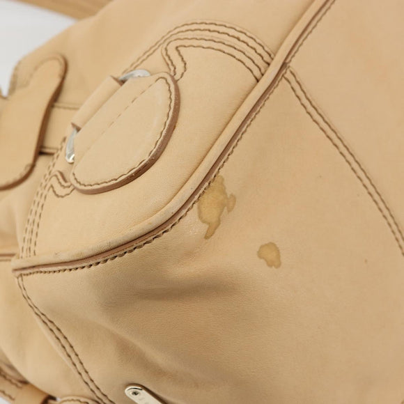 CELINE Hand Bag Leather Beige Gold Auth 178305A