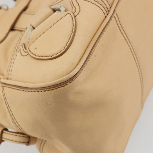 CELINE Hand Bag Leather Beige Gold Auth 178305A