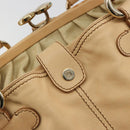 CELINE Hand Bag Leather Beige Gold Auth 178305A-14