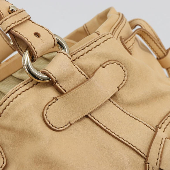 CELINE Hand Bag Leather Beige Gold Auth 178305A