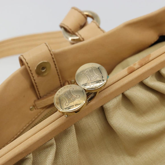 CELINE Hand Bag Leather Beige Gold Auth 178305A