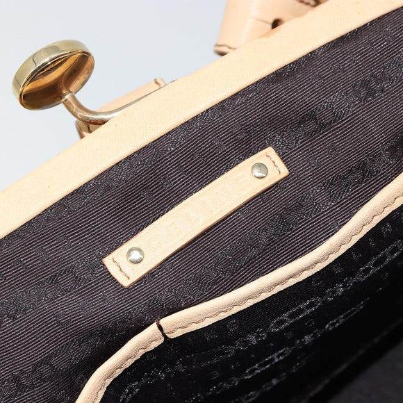 CELINE Hand Bag Leather Beige Gold Auth 178305A