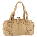 CELINE Hand Bag Leather Beige Gold Auth 178305A-2
