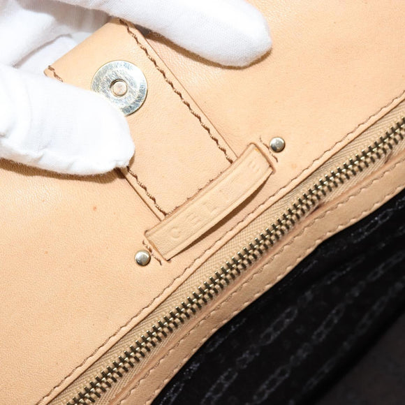 CELINE Hand Bag Leather Beige Gold Auth 178305A
