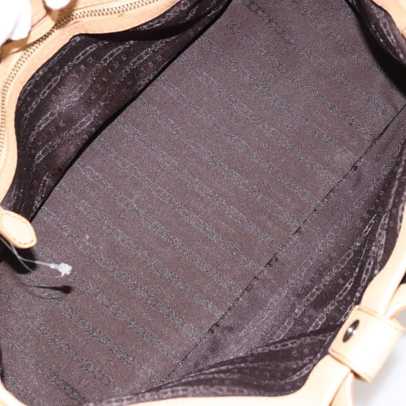 CELINE Hand Bag Leather Beige Gold Auth 178305A