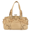 CELINE Hand Bag Leather Beige Gold Auth 178305A-3