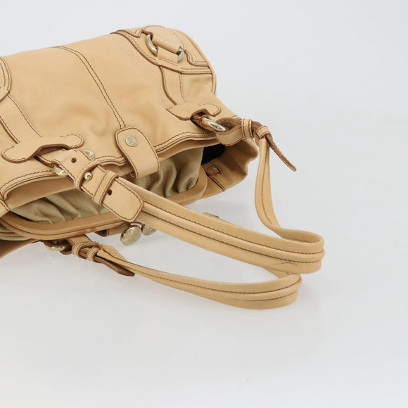 CELINE Hand Bag Leather Beige Gold Auth 178305A