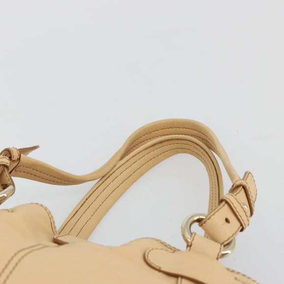 CELINE Hand Bag Leather Beige Gold Auth 178305A