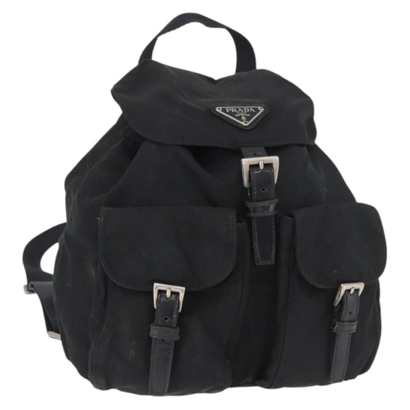 PRADA Rugzak Nylon Zwart Zilver Authentiek 178309