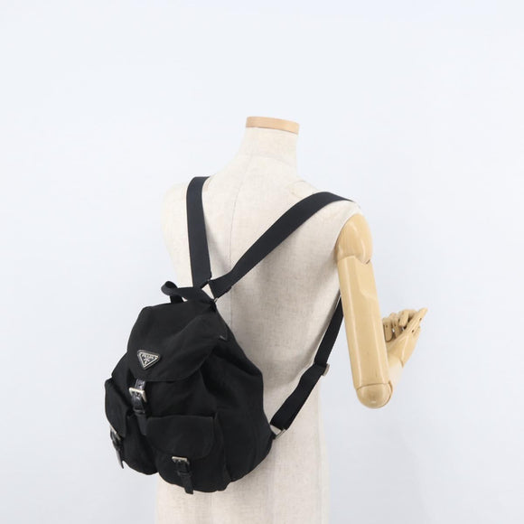 PRADA Rugzak Nylon Zwart Zilver Authentiek 178309