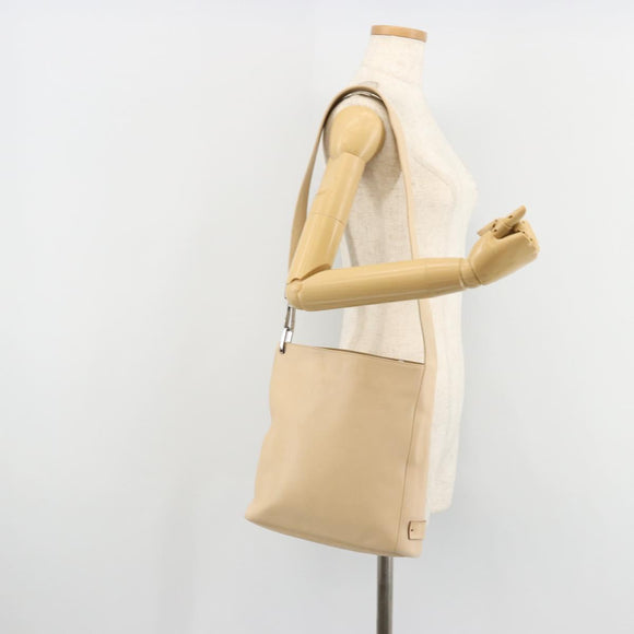 GUCCI Shoulder Bag Leather Beige Silver 91761 Auth 178313