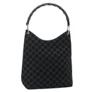 GUCCI Bamboo GG Canvas Shoulder Bag Suede Black Silver 001 3006 Auth 178314-1