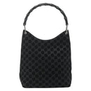 GUCCI Bamboo GG Canvas Shoulder Bag Suede Black Silver 001 3006 Auth 178314-2