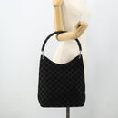 GUCCI Bamboo GG Canvas Shoulder Bag Suede Black Silver 001 3006 Auth 178314-22