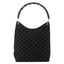 GUCCI Bamboo GG Canvas Shoulder Bag Suede Black Silver 001 3006 Auth 178314-3