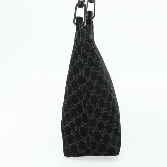 GUCCI Bamboo GG Canvas Shoulder Bag Suede Black Silver 001 3006 Auth 178314