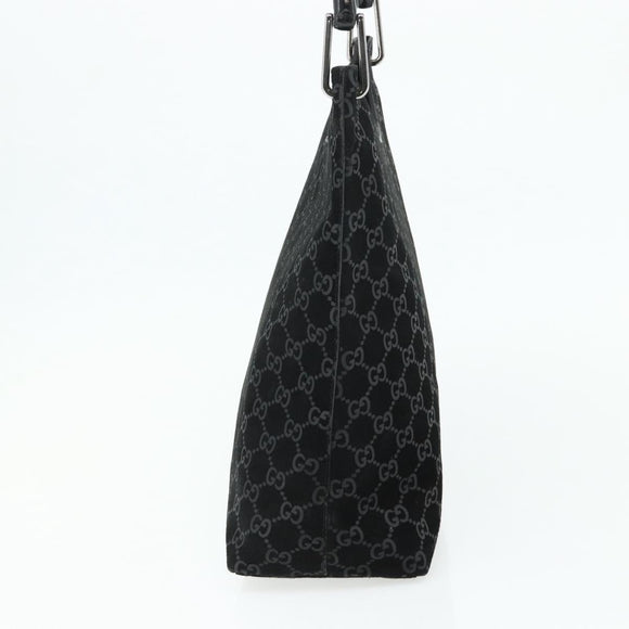 GUCCI Bamboo GG Canvas Shoulder Bag Suede Black Silver 001 3006 Auth 178314