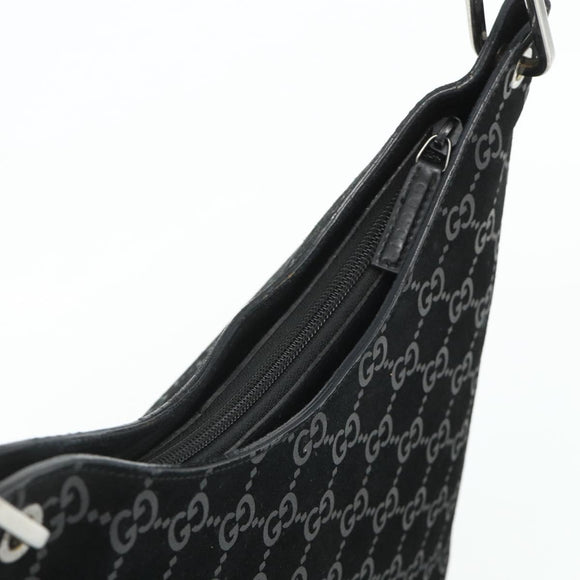 GUCCI Bamboo GG Canvas Shoulder Bag Suede Black Silver 001 3006 Auth 178314