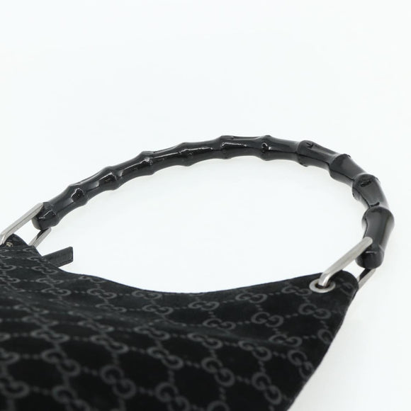 GUCCI Bamboo GG Canvas Shoulder Bag Suede Black Silver 001 3006 Auth 178314