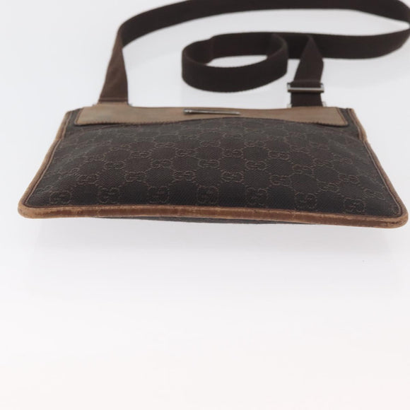 GUCCI GG Canvas Shoulder Bag Dark Brown Silver 27639 Auth 178318A