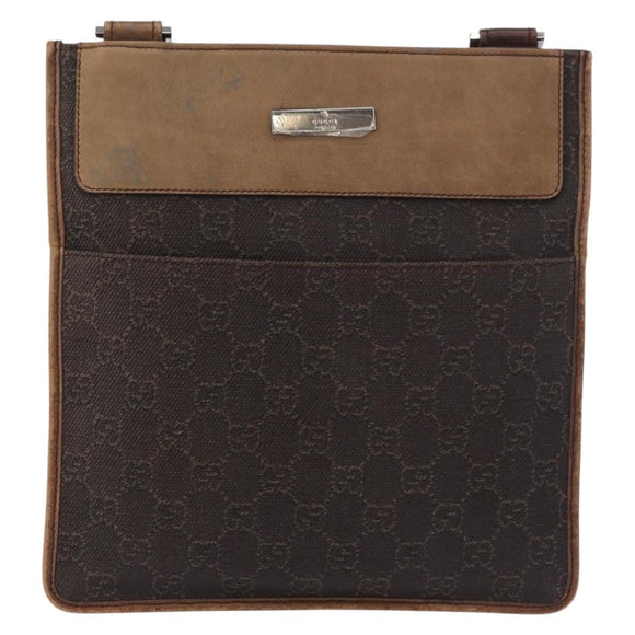 GUCCI GG Canvas Shoulder Bag Dark Brown Silver 27639 Auth 178318A