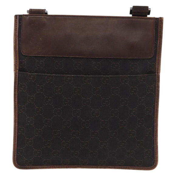 GUCCI GG Canvas Shoulder Bag Dark Brown Silver 27639 Auth 178318A