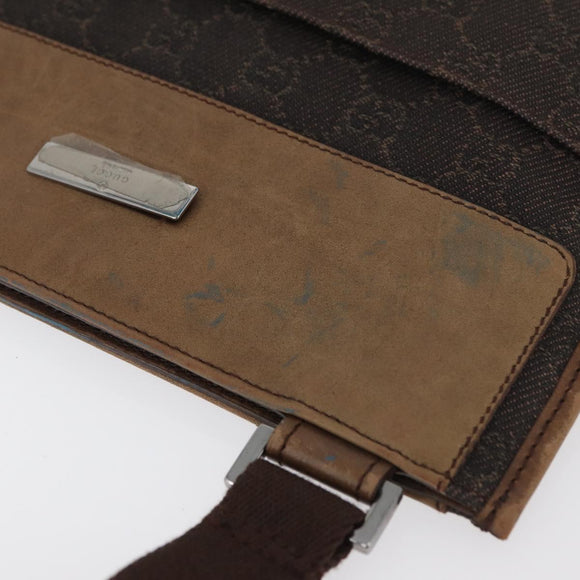 GUCCI GG Canvas Shoulder Bag Dark Brown Silver 27639 Auth 178318A