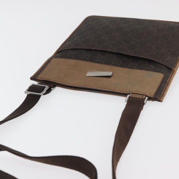 GUCCI GG Canvas Shoulder Bag Dark Brown Silver 27639 Auth 178318A